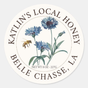 Lokaal Honing Label Blauwe Aster Bloem en Honingbi
