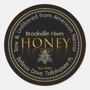 Lokaal honinglabel zwart en goud met bijen ronde sticker