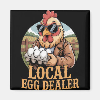 Lokale eierhandelaar rooster boer grappige kip Pas Magneet