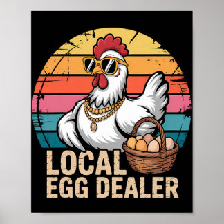 Lokale eierhandelaar rooster boer grappige kip Pas Poster