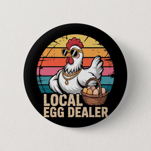 Lokale eierhandelaar rooster boer grappige kip Pas Ronde Button 5,7 Cm (Voorkant)