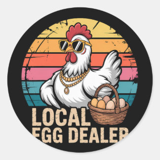 Lokale eierhandelaar rooster boer grappige kip Pas Ronde Sticker