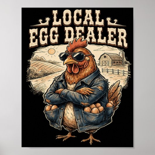 Lokale eierhandelaar rooster Pasen grappige kippen Poster (Voorkant)