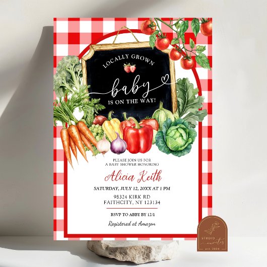 Lokale Gingham Baby Shower Kaart