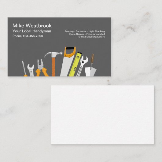 Lokale handyman Eenvoudige Visitekaartjes (Voorkant / Achterkant)