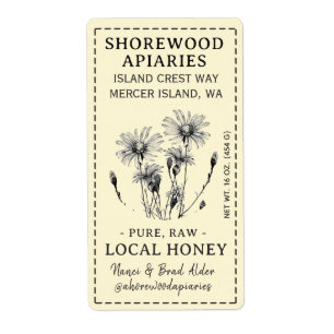 Lokale honing, 2 x 3,75-inch aster, geel gestormde etiket