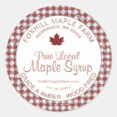 Lokale Maple Syrup Gingham Red Leaf Boerderij Rust Ronde Sticker (Voorkant)