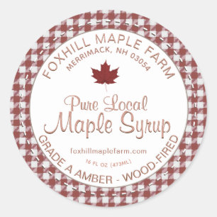 Lokale Maple Syrup Gingham Red Leaf Boerderij Rust Ronde Sticker