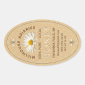 Lokale met de hand gevulde honing met Daisy en Bee Ovale Sticker (Voorkant)