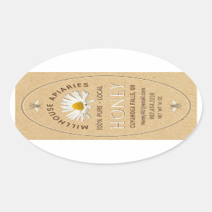 Lokale met de hand gevulde honing met Daisy en Bee Ovale Sticker