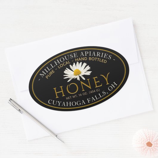 Lokale met de hand gevulde rauwe honing met Daisy  Ovale Sticker (Envelop)