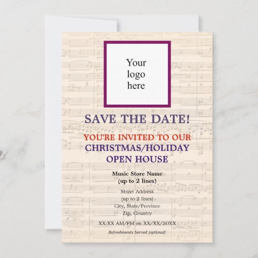 Lokale Muziekwinkel Logo Christmas III Open House Save The Date (Voorkant)