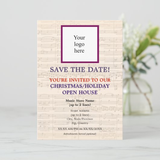 Lokale Muziekwinkel Logo Christmas III Open House Save The Date (Staand voorkant)