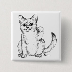 Lokkende Kitty Kat Maneki Neko Vierkante Button 5,1 Cm