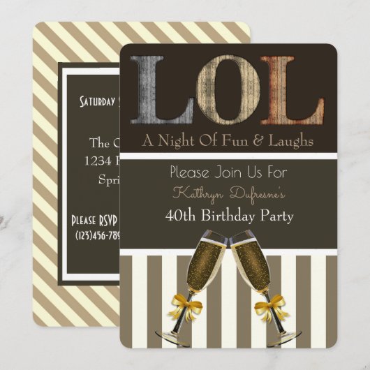 "LOL" Birthday Party Invitation Stripes Kaart (Voorkant / Achterkant)