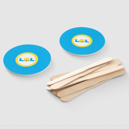 LOL lacht uit de luide kleurrijke gele blauwe moji Handwaaier (Niet-gemonteerd)