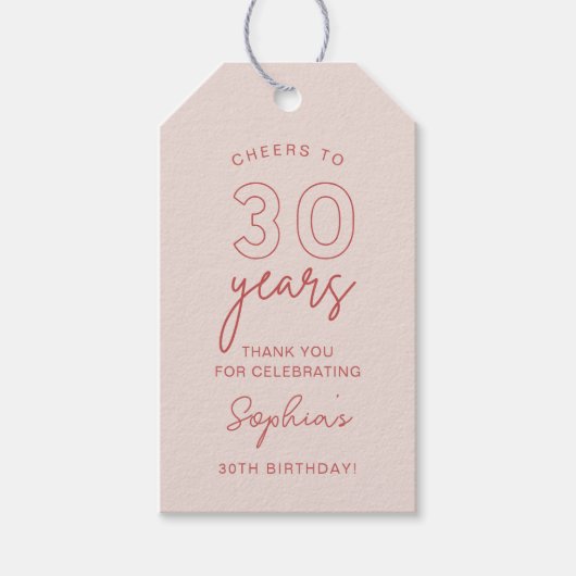 LOLA 30th Birthday Pink Favor Cadeaulabel (Voorkant)