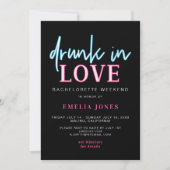 LOLA Editable Neon Drink in Love Bachelorette Kaart (Voorkant)