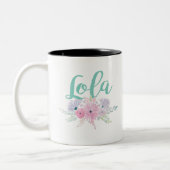 Lola met Aqua Floral Bouquet Tweekleurige Koffiemok (Links)