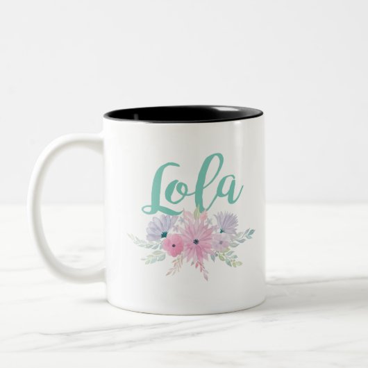 Lola met Aqua Floral Bouquet Tweekleurige Koffiemok (Links)