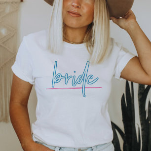 LOLA Neon Blauw en Roze 90s Bruid Bachelorette T-shirt