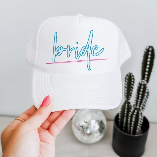 LOLA Neon Blauw en Roze 90's Bruid Bachelorette Trucker Pet