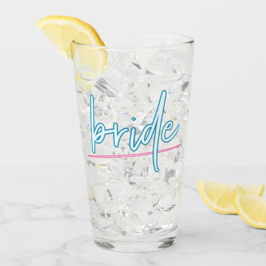 LOLA Neon Blue en Pink 90's Bride Bachelorette Glas (Voorkant ijs)
