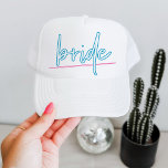 LOLA Neon Blue en Pink 90's Bride Bachelorette Trucker Pet<br><div class="desc">Deze bride bachelorette-trucker bevat een neon geïnspireerde formulering en is perfect voor de bruid in haar vrijgezellenweekend. Paar met de 'babe' optie voor de bachelorette groep voor een samenhangende blik. 💜 KLEUREN ZIJN EDITABLE! Klik op 'Ontwerp bewerken' om de kleuren te wijzigen.</div>