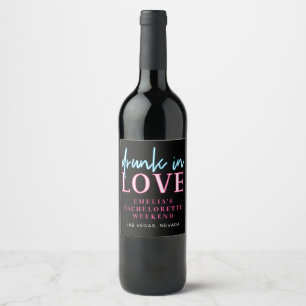LOLA Neon Blue Roze Drink in Love Bachelorette Wijn Etiket