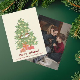 Lolletjes van een blije kat! Kat op Kerstboom Feestdagenkaart