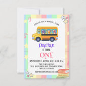 Lollige dinosaurus Terug naar school bus Regenboog Bedankkaart (Voorkant)