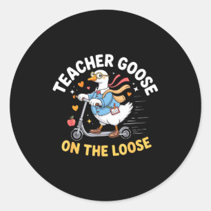 Lollige leraar ganzen op de loop leraar  ronde sticker