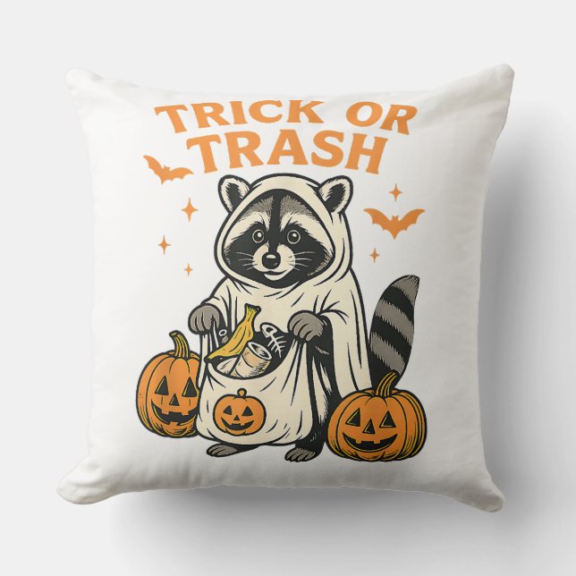 Lollige Wasbeer Truc of Rotzooi Halloween Kussen (Voorkant)