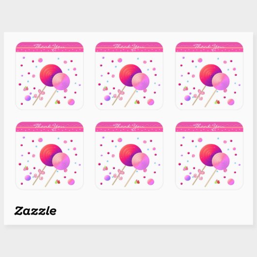 Lollipop Bedankt Vierkante Sticker (Vel)