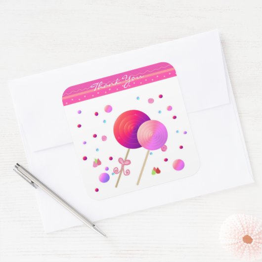 Lollipop Bedankt Vierkante Sticker (Envelop)