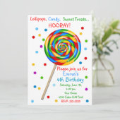 Lollipop Birthday - uitnodigingen op de favoriete  (Staand voorkant)