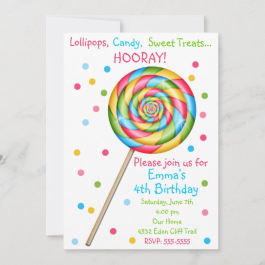 Lollipop Birthday - uitnodigingen op de favoriete  (Voorkant)