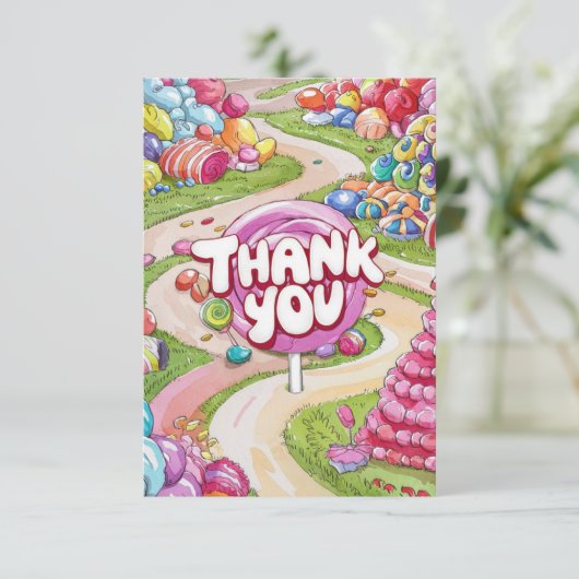 Lollipop Candyland bedankt kaart (Staand voorkant)