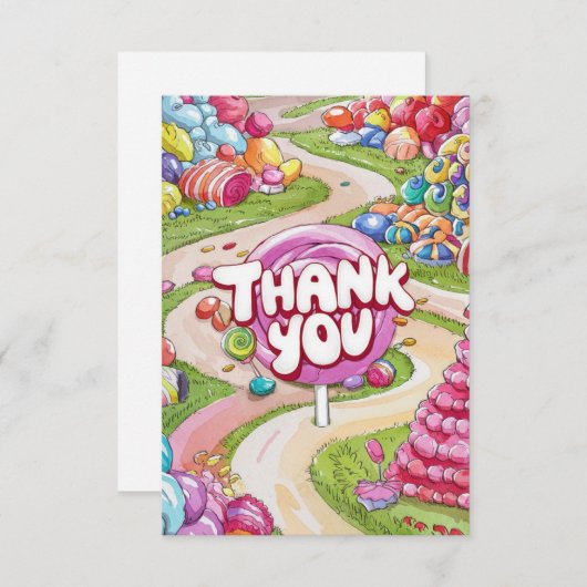 Lollipop Candyland bedankt kaart (Voorkant / Achterkant)