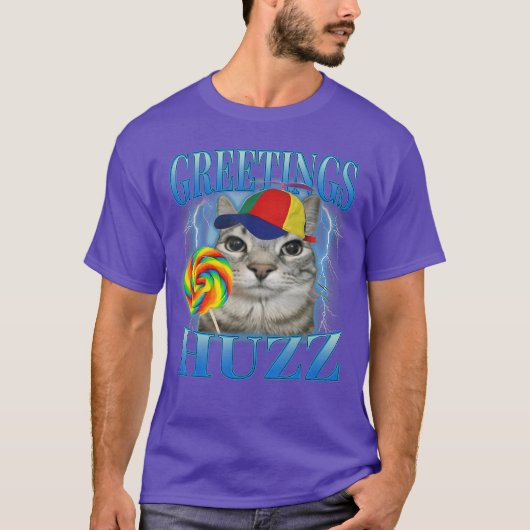Lollipop Cat Meme Greetings Huzz Funny Silly Cats T-shirt (Voorkant)