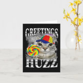 Lollipop Cat Meme Groetjes Huzz Grappig Gekke Cat Kaart (Gele Bloem)