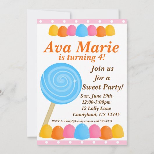 Lollipop Dream Birthday Party Invitation Kaart (Voorkant)