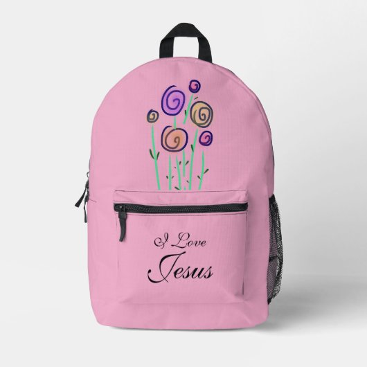 Lollipop Floral Graphic I Love Jesus Pink Bedrukte Rugzak (Voorkant)
