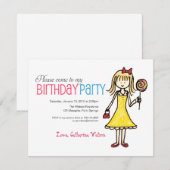 Lollipop, Girl Birthday Party Kaart (Voorkant / Achterkant)