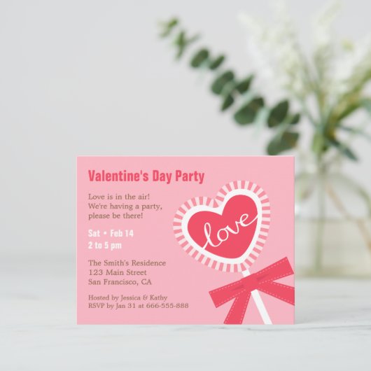 Lollipop Heart Snoep Valentijnse  Partij Uitnodigi Kaart (Staand voorkant)