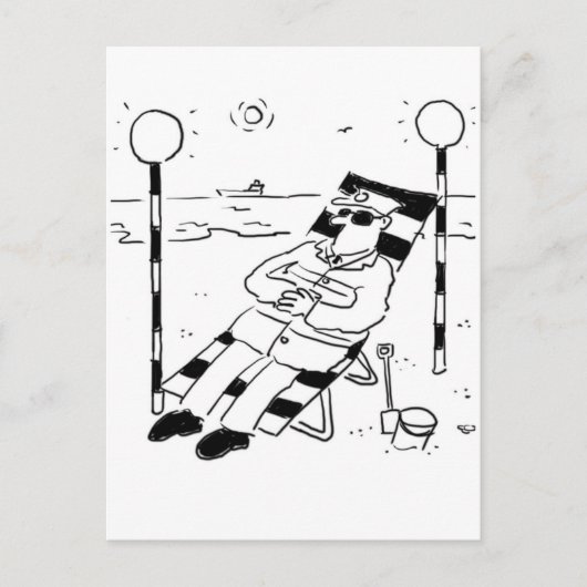 Lollipop Man is Zonnebaden. Surreal Briefkaart (Voorkant)