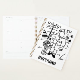 Lollipop Man kookt zijn ontbijt. grappig Planner