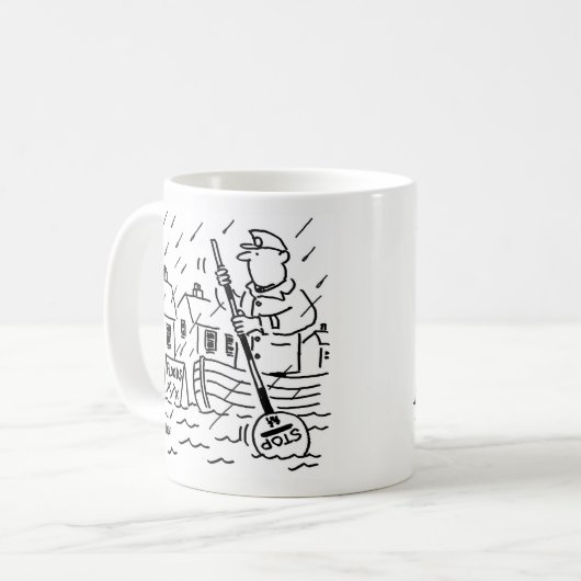 Lollipop-Man roeiboot in overstroming met een Loll Koffiemok (Voorkant links)