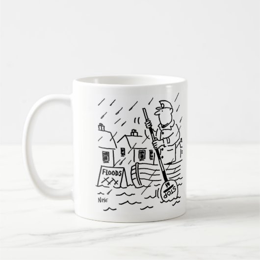 Lollipop-Man roeiboot in overstroming met een Loll Koffiemok (Links)