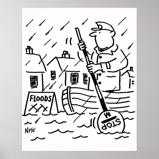 Lollipop-man roeit een boot tijdens de overstromin poster (Voorkant)